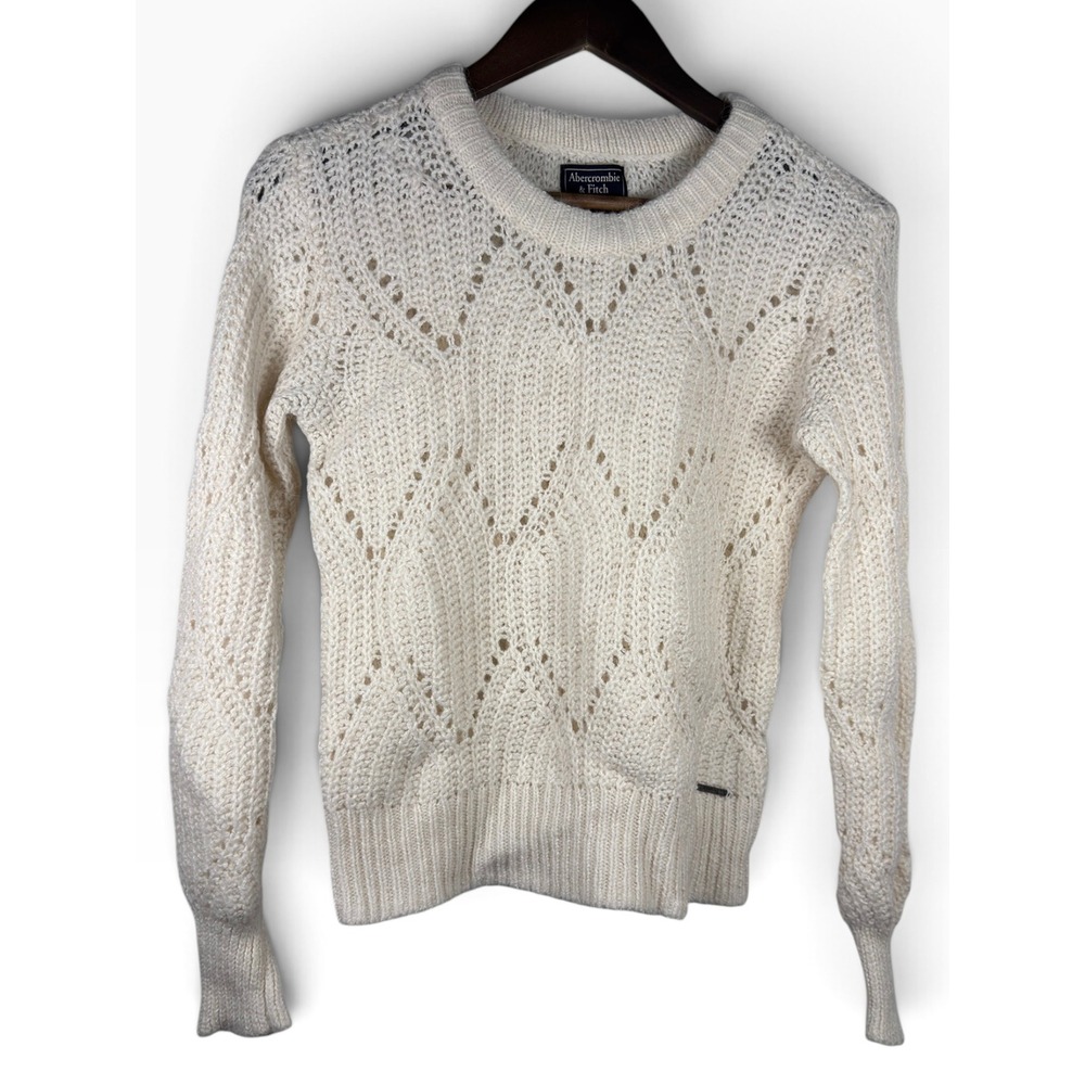 Abercrombie & Fitch Pointelle Knit Sweater Small Cream Wool Alpaca Blend